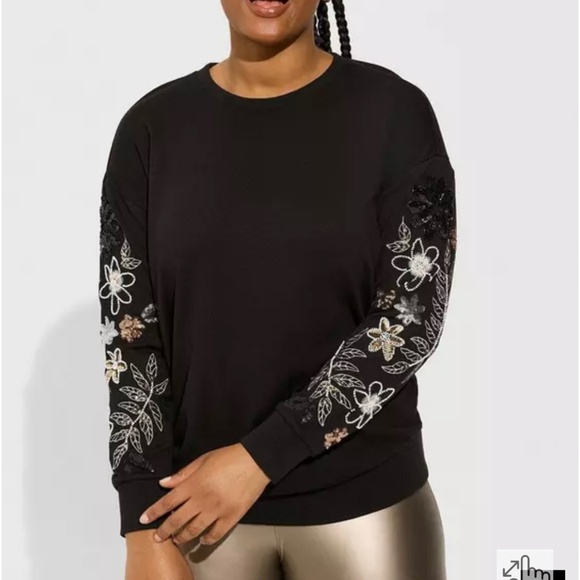 Torrid Ponte‎ Crew Neck Drop Shoulder Floral Sequin Sweatshirt Sz 3X Glam-Boho - Picture 1 of 12